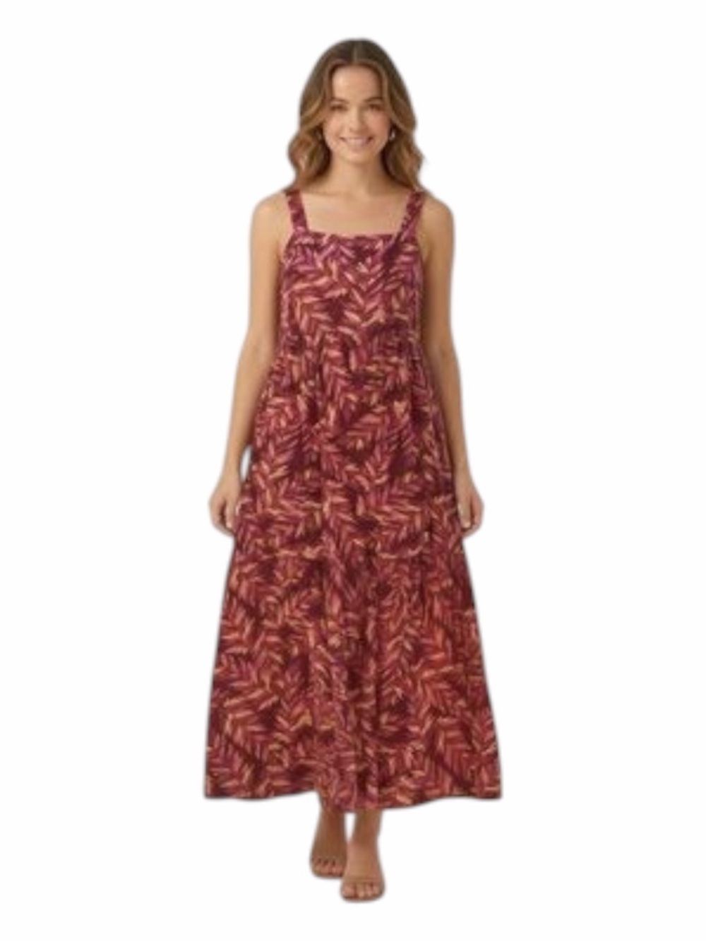DIP Palm-Leaf Plant Print 100% Cotton Maxi Dress. Size Large.